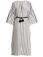 Three Graces London Elvira Striped Linen And Cotton-blend Dress