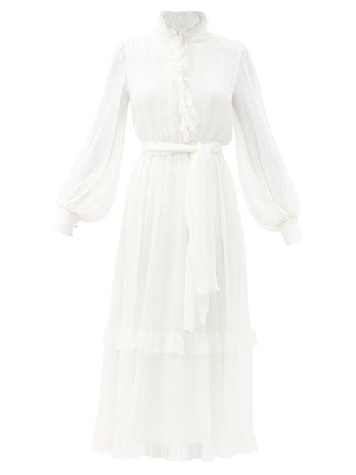 Matchesfashion.com Etro - Chio Ruffle-trim Silk-georgette Midi Dress - Womens - White