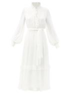 Matchesfashion.com Etro - Chio Ruffle-trim Silk-georgette Midi Dress - Womens - White