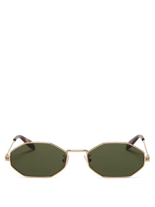 Matchesfashion.com Alexander Mcqueen - Octagonal Metal Sunglasses - Womens - Green Gold