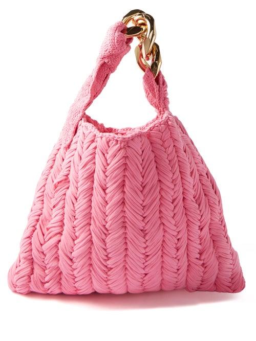 Jw Anderson - Chain-embellished Crocheted Shoulder Bag - Womens - Light Pink