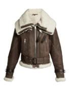 Matchesfashion.com Burberry - Shearling And Leather Aviator Jacket - Womens - Brown