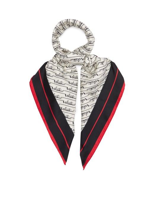 Matchesfashion.com Valentino Garavani - Signature Logo-print Silk-twill Scarf - Womens - White