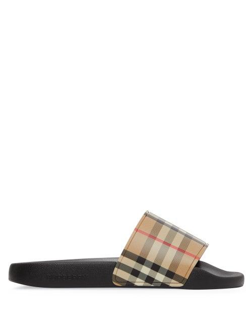 Matchesfashion.com Burberry - Furley Vintage-check Rubber Slides - Womens - Beige Multi