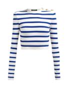 Matchesfashion.com Balmain - Striped Cropped Top - Womens - Blue White