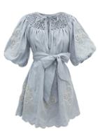 Matchesfashion.com Innika Choo - Hans Ufmafrok Embroidered Linen Dress - Womens - Blue