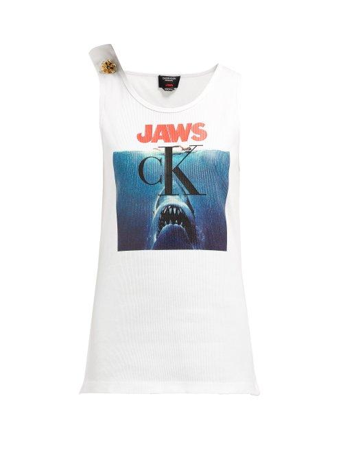 Matchesfashion.com Calvin Klein 205w39nyc - Jaws Print Ribbed Stretch Cotton Tank Top - Womens - White Multi