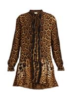 Saint Laurent Lavalliere Leopard-print Tie-neck Silk Dress