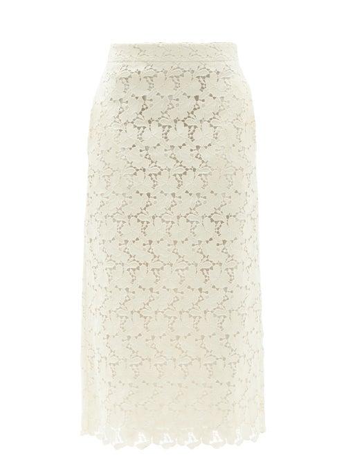 Matchesfashion.com Brock Collection - Stella Cotton-blend Macram-lace Pencil Skirt - Womens - Ivory