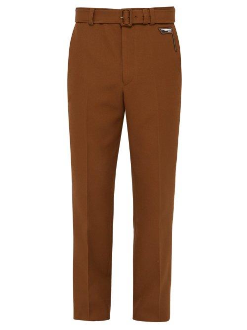 Matchesfashion.com Prada - Belted Mohair Blend Straight Leg Trousers - Mens - Brown