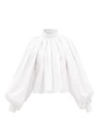 Ladies Rtw Jil Sander - Pleated Organic-cotton Poplin Blouse - Womens - White