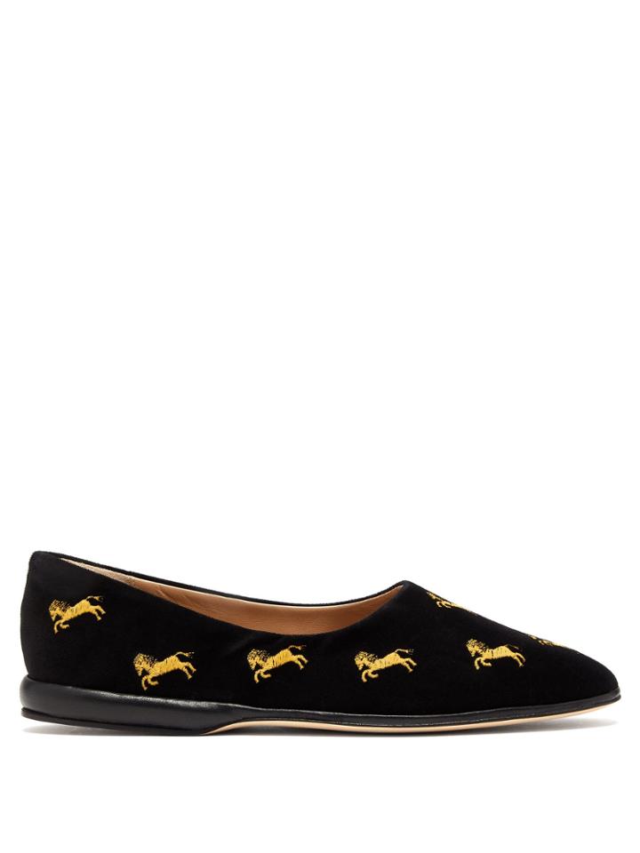 Chloé Horse-embroidered Velvet Flats