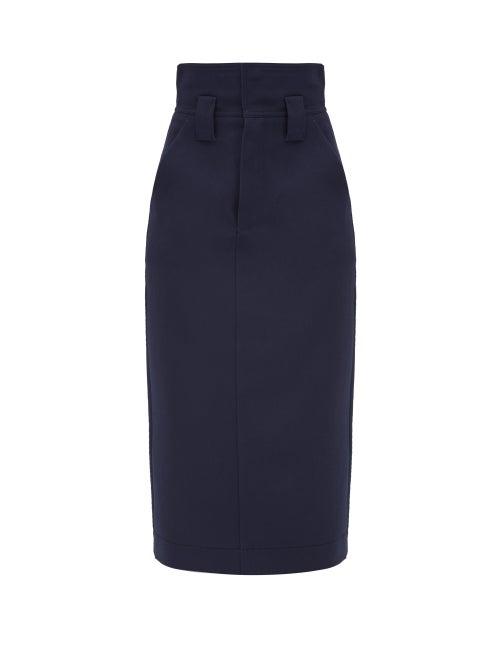 Matchesfashion.com Fendi - High-waist Wool-gabardine Pencil Skirt - Womens - Blue