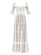 Agua By Agua Bendita - Cedro Floral-embroidered Linen Maxi Dress - Womens - White