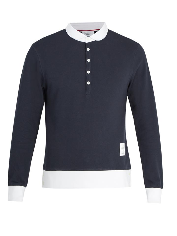 Thom Browne Long-sleeved Cotton-piqu Polo Shirt