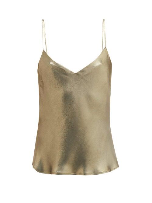 Matchesfashion.com Galvan - V-neck Metallic-effect Silk-satin Camisole - Womens - Khaki