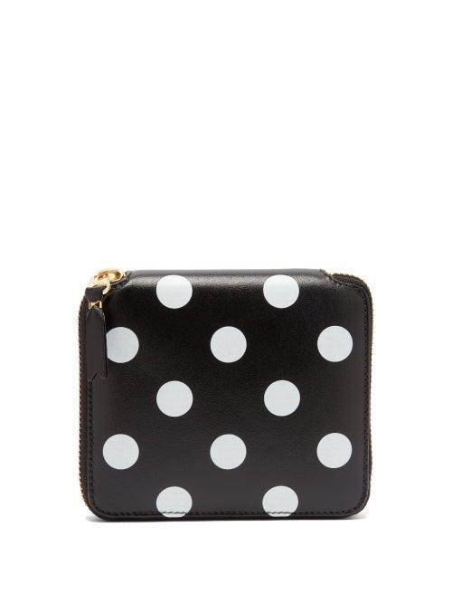 Matchesfashion.com Comme Des Garons Wallet - Polka-dot Zip-around Leather Wallet - Mens - Black White