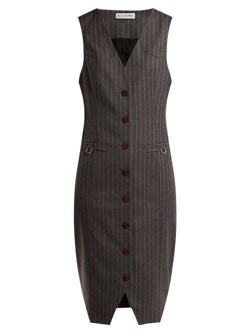 Matchesfashion.com Altuzarra - Naomi Single Breasted Wool Dress - Womens - Grey Stripe