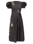 Matchesfashion.com Chopova Lowena - Belted Pintucked Cotton Midi Dress - Womens - Black