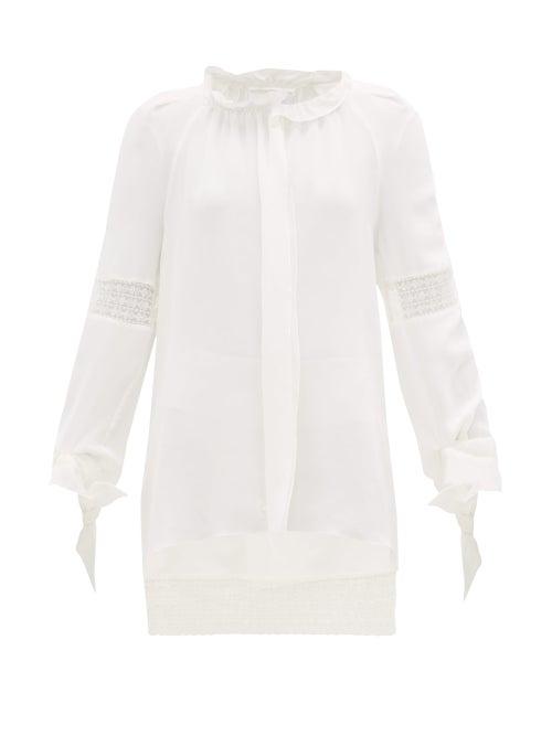 Matchesfashion.com Roland Mouret - Lolo Lace-panelled Silk-crepe Blouse - Womens - White