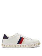 Matchesfashion.com Gucci - New Ace Faux Pearl Embellished Leather Trainers - Womens - White Multi