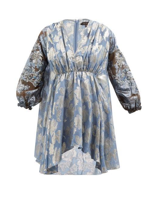Biyan - Judice Embroidered-sleeve Floral Fil Coup Top - Womens - Blue