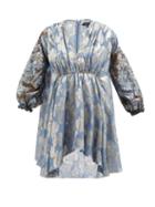 Biyan - Judice Embroidered-sleeve Floral Fil Coup Top - Womens - Blue