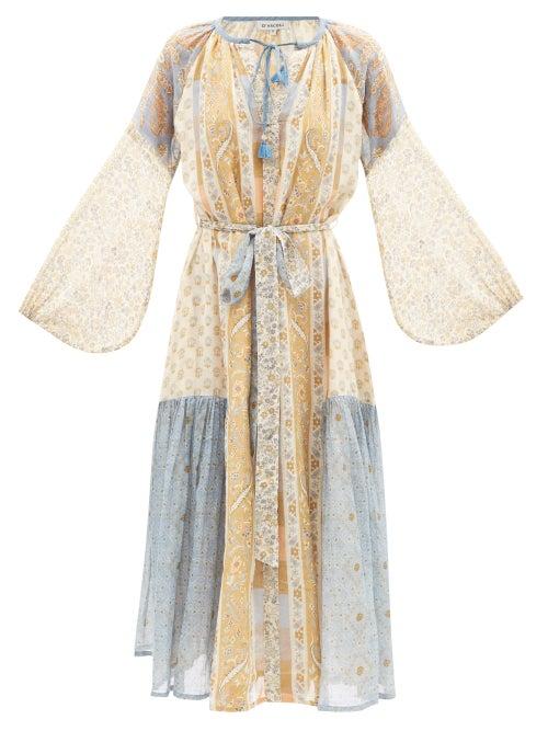 D'ascoli - Amrita Patchwork Floral-print Cotton Dress - Womens - Blue Print