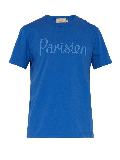 Matchesfashion.com Maison Kitsun - Parisien Cotton Crew Neck T Shirt - Mens - Blue