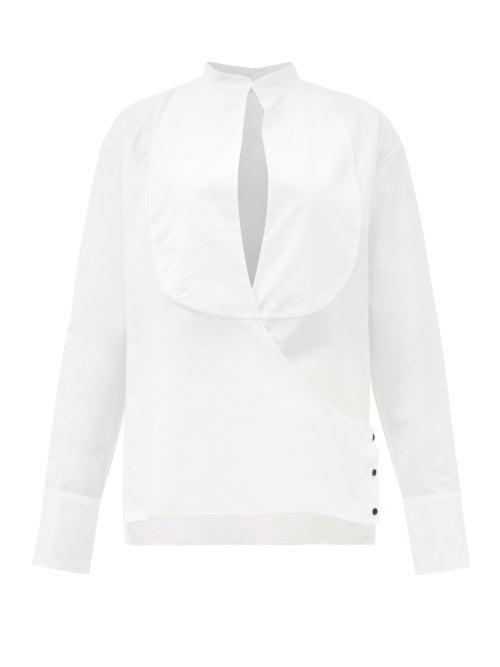 Maximilian - Midnight Keyhole Cotton-poplin Blouse - Womens - White
