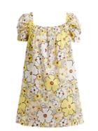 Matchesfashion.com Miu Miu - Floral Print Square Neck Cotton Poplin Mini Dress - Womens - Yellow Multi