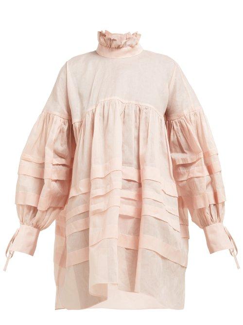 Matchesfashion.com Cecilie Bahnsen - Alberte Cotton Organdy Mini Dress - Womens - Light Pink