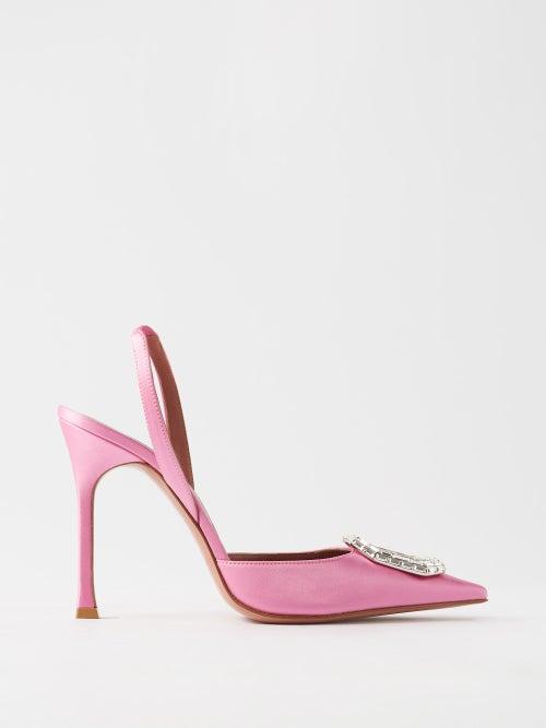 Amina Muaddi - Camelia 105 Crystal Silk-satin Slingback Pumps - Womens - Pink