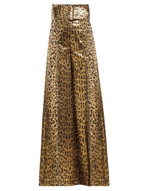 Matchesfashion.com Sara Battaglia - Wide Leg Leopard Lam Trousers - Womens - Leopard