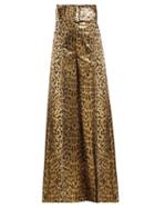 Matchesfashion.com Sara Battaglia - Wide Leg Leopard Lam Trousers - Womens - Leopard
