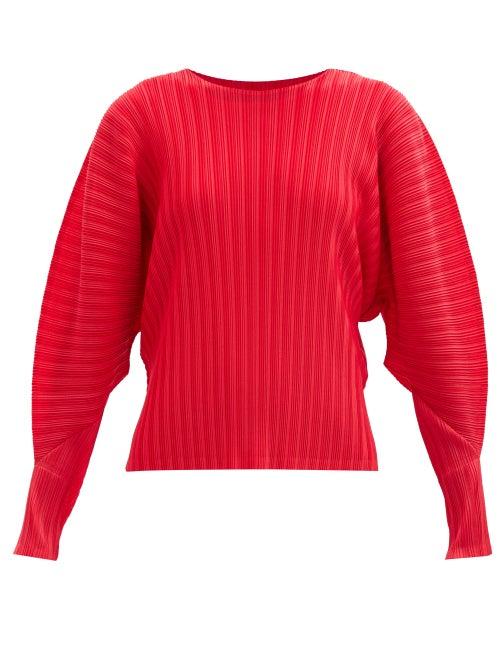 Matchesfashion.com Pleats Please Issey Miyake - Dolman-sleeve Technical-pleated Top - Womens - Red