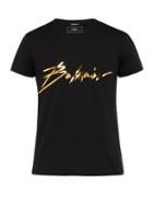 Matchesfashion.com Balmain - Logo Print Cotton T Shirt - Mens - Black Gold