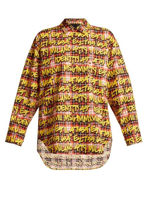 Matchesfashion.com Msgm - Graffiti Check Cotton Shirt - Womens - Yellow Multi