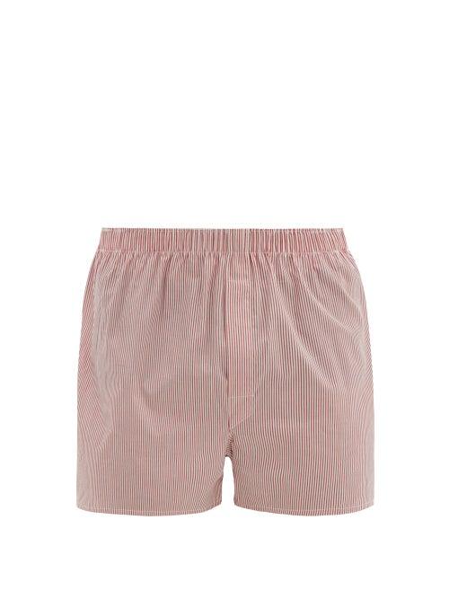 Matchesfashion.com Sunspel - Striped Cotton Poplin Boxer Shorts - Mens - Red Multi