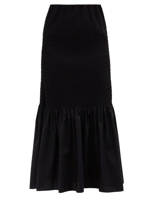 Matchesfashion.com Brock Collection - Rafano Smocked Cotton-blend Midi Skirt - Womens - Black
