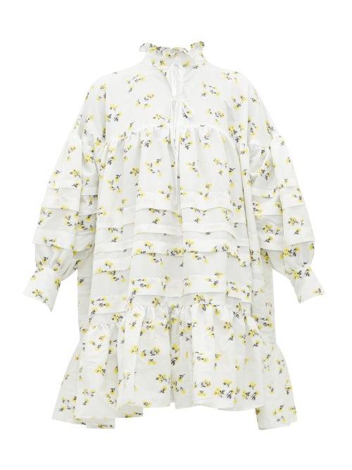 Matchesfashion.com Cecilie Bahnsen - Macy High Neck Floral Fil Coup Dress - Womens - Yellow White
