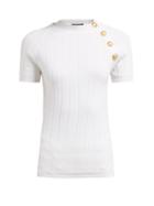 Matchesfashion.com Balmain - Ribbed Knit Wool Blend Top - Womens - White