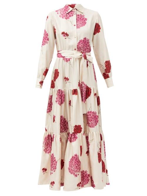 Matchesfashion.com La Doublej - Bellini Belted Floral-print Silk Maxi Shirt Dress - Womens - White Print