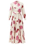 Matchesfashion.com La Doublej - Bellini Belted Floral-print Silk Maxi Shirt Dress - Womens - White Print