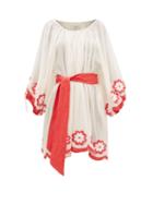 Matchesfashion.com Innika Choo - Frida Burds Embroidered Cotton Mini Dress - Womens - Cream