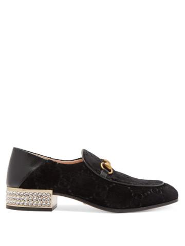 Matchesfashion.com Gucci - Mister Gg Crystal Embellished Velvet Loafers - Womens - Black