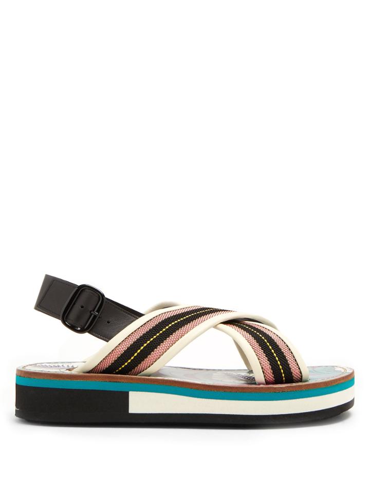Marni Striped Leather-trimmed Slingback Sandals