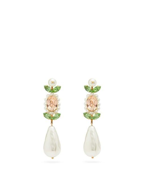 Matchesfashion.com Simone Rocha - Faux-pearl And Crystal-embellished Drop Earrings - Womens - Pearl