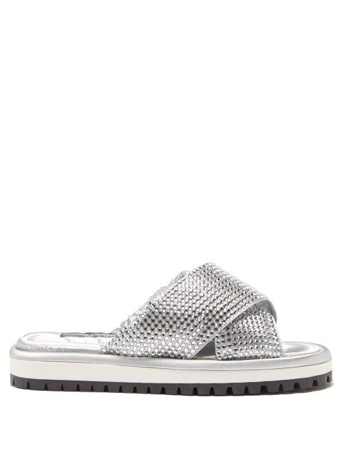 Dolce & Gabbana - Crystal-embellished Nylon Slides - Womens - Silver