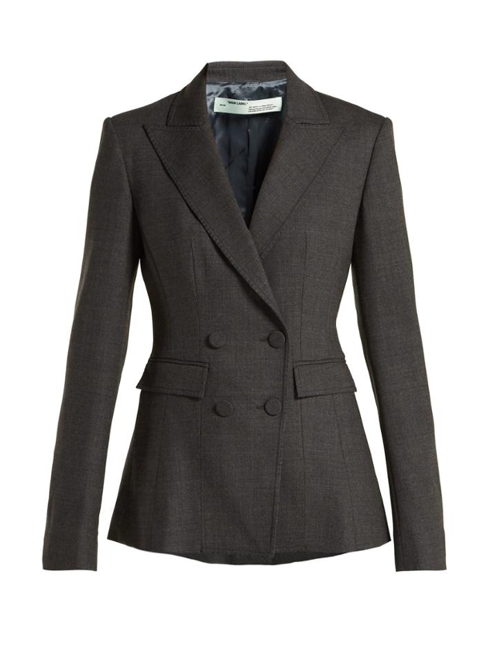 Off-white Double-breasted Printed Wool-blend Blazer